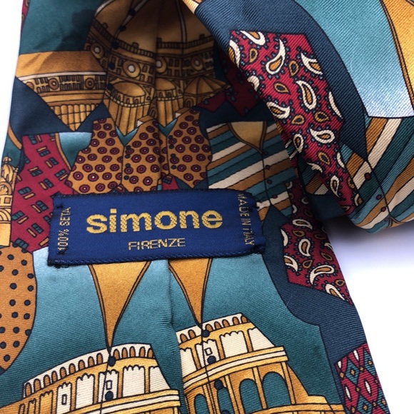 Firenze 100% Silk Tie Made in Italy.  Simone Italy. Landmarks Rome - Picture 7 of 10